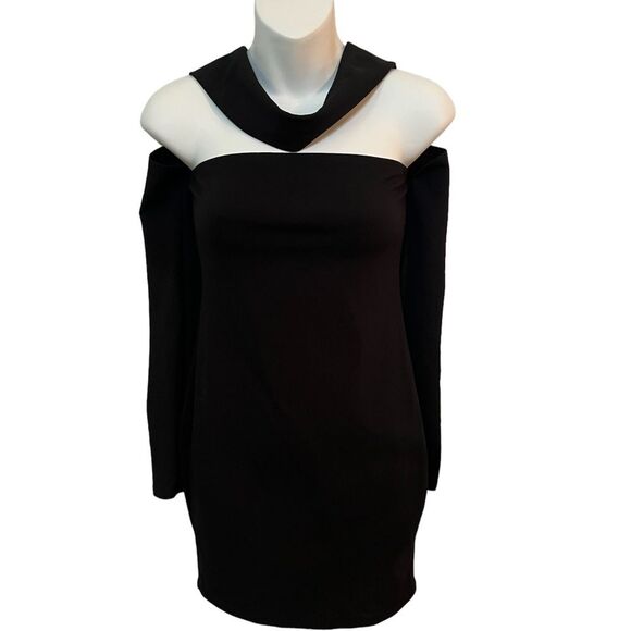 Fashion Nova Dresses & Skirts - Little black dress with off the shoulder long sleeves and scarf like neckline